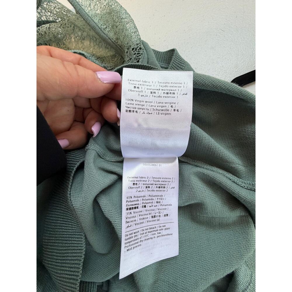 Valentino Sweater Womens Large Green Lace Inset Dolman Tunic Virgin Wool Italy - Picture 12 of 14